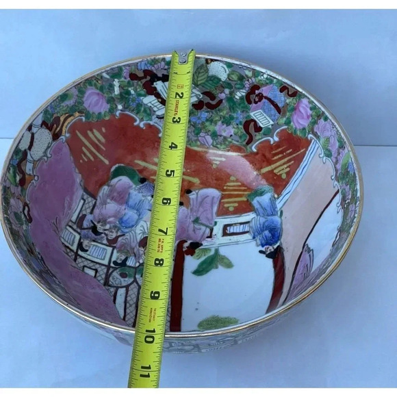 Antique Chinese Family Rose Medallion Hand Painted Decorated Bowl Gold Trim - Picture 4 of 16